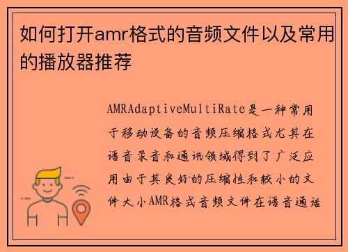 如何打开amr格式的音频文件以及常用的播放器推荐